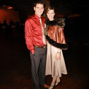 Elegant Satin Dress with Hooded Fur Trim Shawl